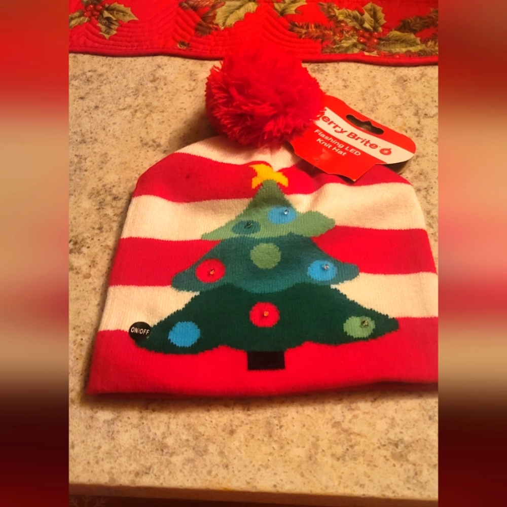 Merry Brite LED Flashing Light Beanie Hat
